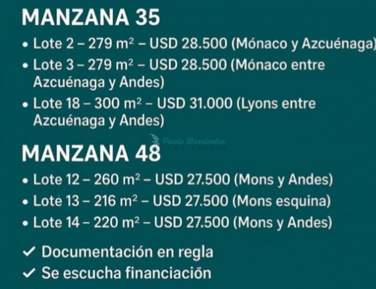 Vendo lotes en Ostende Mons y Andes